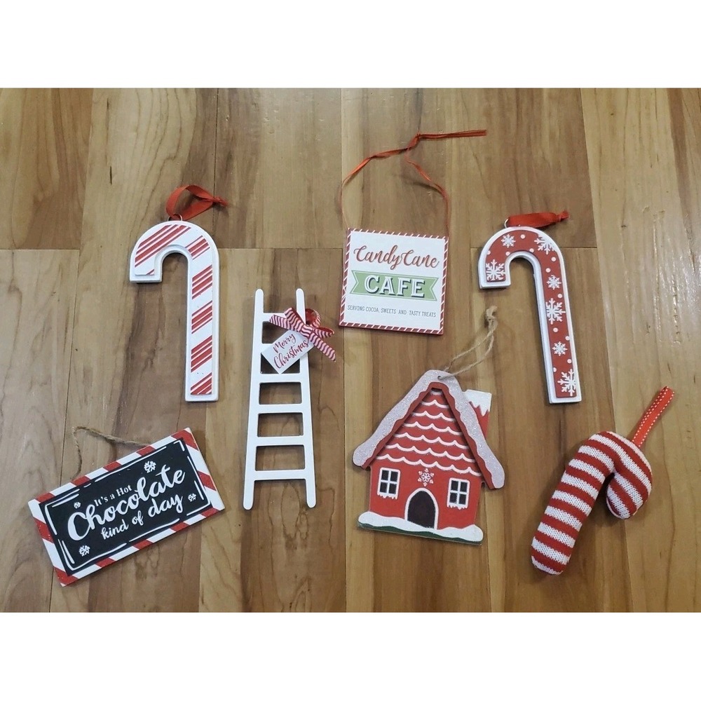 Candy Cane Cafe Wood Signs And Ornaments Lot Christmas Holiday Decor
